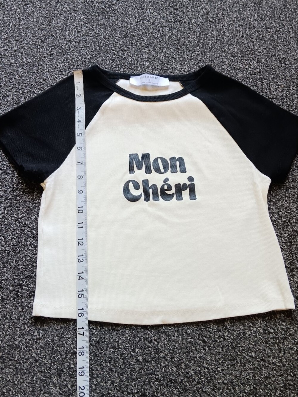 Mon Chéri Textured Cropped Baby Tee In Black & White, Primark Size Womens Small - Picture 6 of 8